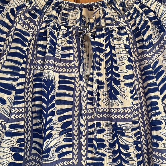 Loft Fern Stripe Tasseled V-neck Blouse - NWT - Picture 2 of 6